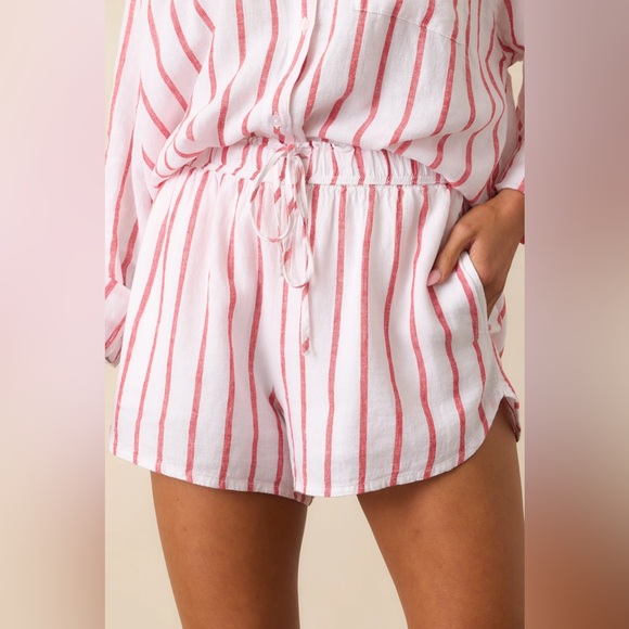 Z Supply Pants - Z Supply Red Perfect Linen Striped Shorts